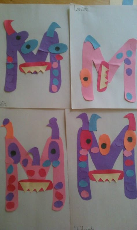 Letter M monsters :) #preschool #crafts #letter m Kindergarten Butterfly, Preschool Letter M, M Crafts, Letter M Crafts, Letter M Activities, Crafts Butterfly, Preschool Letter Crafts, Teach The Alphabet, Letter Book