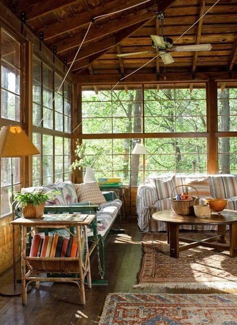 Porch Bungalow Camping, Lake House Porch, House Journal, Sleeping Porch, Casa Vintage, Beautiful Rooms, House With Porch, Cabin In The Woods, A Living Room