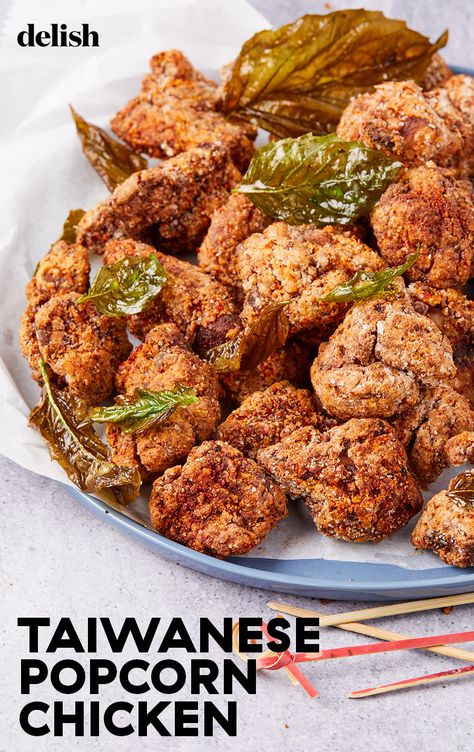 Super Bowl Appetizer Recipes, Spicy Popcorn Chicken, Super Bowl Party Menu, Taiwanese Popcorn Chicken, Sweet And Salty Snacks, Taiwanese Recipes, Superbowl Food Appetizers, Delish Dinners, Spicy Popcorn