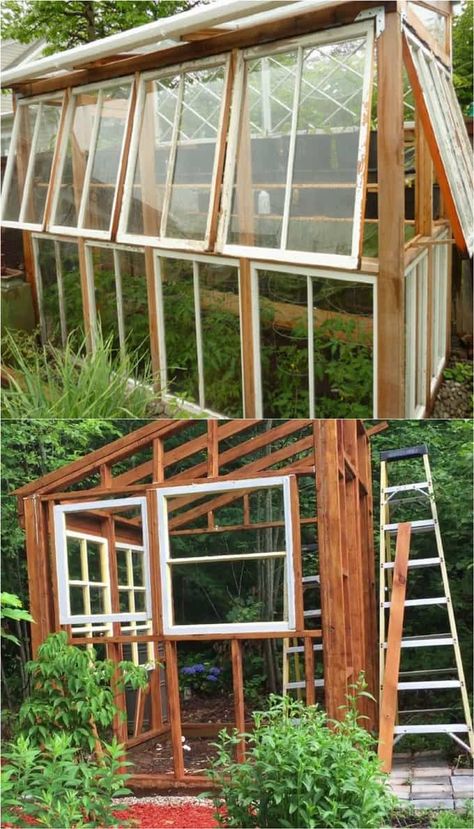 12 Most Beautiful DIY Shed Ideas with Reclaimed Windows - A Piece Of Rainbow Office Shed Plans, Shed And Greenhouse, She Shed Greenhouse, Serre Diy, Garden Shed Greenhouse, Diy She Shed, She Shed Plans, Window Greenhouse, Reclaimed Windows