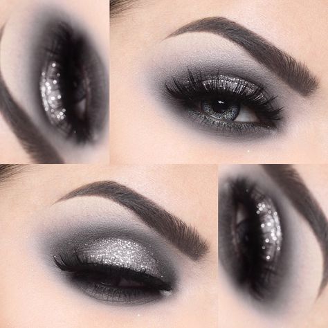 silver/gray smokey eye WITH Eyelure 205 Dramatic Eyelashes #Eylure #Eyelure #Eyelurelashes #MadameMadelineLashes Classy Smokey Eye, Gray Smokey Eye, Matte Smokey Eye, Dramatic Eyelashes, Nails Gray, Shadow Magic, White Eye Makeup, Halo Eyes, Silver Smokey Eye