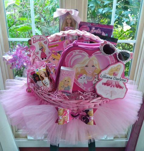 Barbie Easter Basket Ideas, Barbie Hampers, Barbie Basket, Barbie Theme Gift Hamper, Barbie Gift Basket, Tutu Gift Basket, Princess Gift Basket, Barbie Easter Basket, Themed Chidren's Gift Basket Christmas