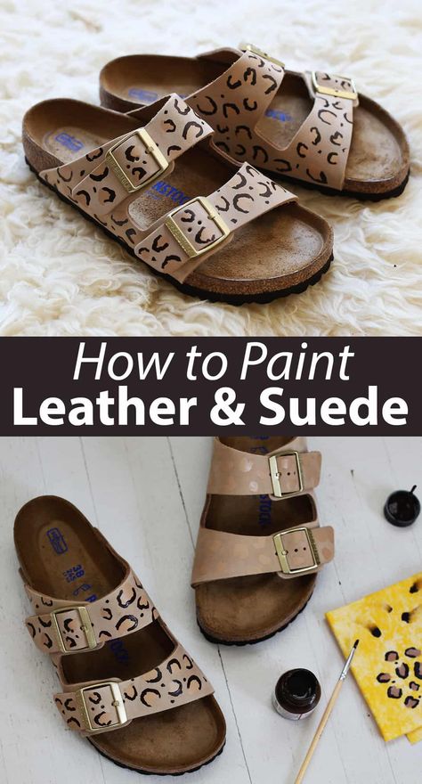 How To Paint Leather Shoes, Paint Leather Shoes, Painting Leather Shoes, How To Paint Leather, Diy Leather Sandals, Paint Leather, How To Dye Shoes, Diy Sandals, Crafts Painting