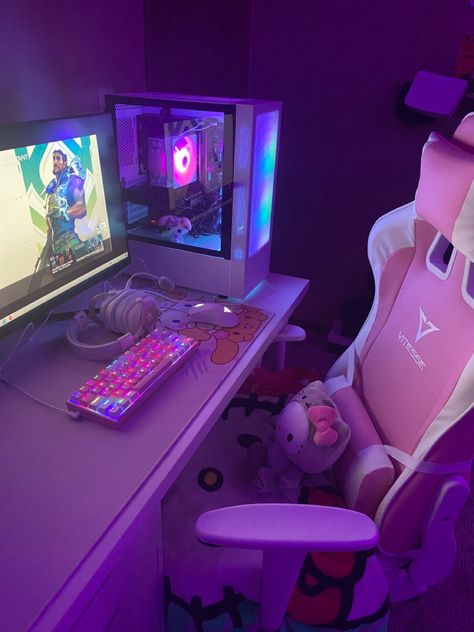 Girly Ps5 Setup, Egirl Setup, Gaming Set Up, Pc Set Up, Girly Gaming Setup, Pink Pc Setup, Pink Gaming Setup, Gaming Setup Bedroom, Pink Pc