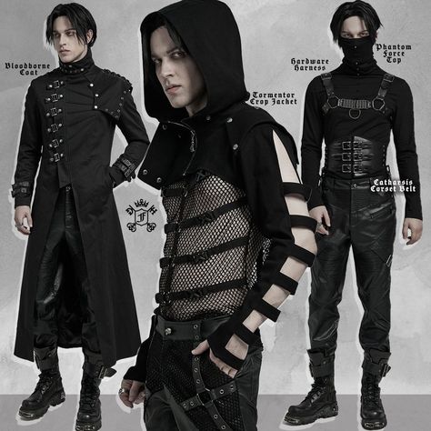 Punk Rave menswear at Fantasmagoria.shop Goth Menswear, Goth Rave Outfits Men, Cybergoth Male, Punk Goth Male Outfit, Goth Rave Outfits, Goth Rave, Rave Outfits Men, Cybergoth Fashion, Rave Bras Goth