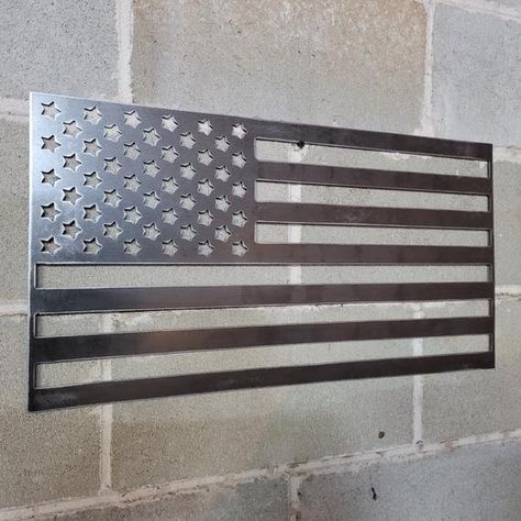 Raw metal American flag | Etsy Metal American Flag, Cool Welding Projects, Welding Tables, Metal Flag, Plasma Table, Flag Template, Welding And Fabrication, Metal Working Projects, Welding Table