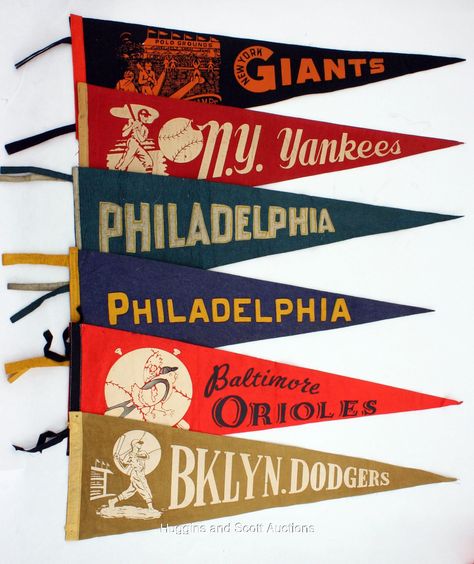 Team Pennants, Ball Logo Design, Pennant Design, Vintage Pennants, Baseball Pennants, Pennants Vintage, Ball Logo, Sport Theme, Sports Flags