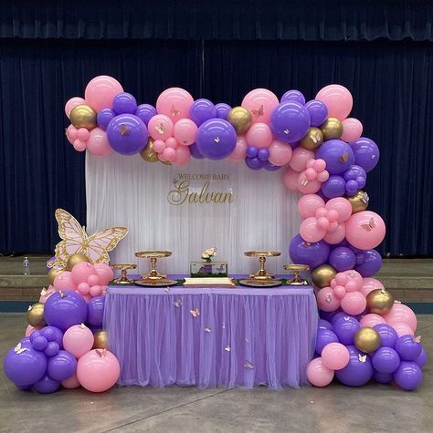 Buterfluffy Decoration, Kids Birthday Themes Girls Decorations, Decor For 18th Birthday, Birthday Decorations For Baby Girl, Birthday Decoration For Baby Girl, Birthday Decor Ideas At Home, Diy Baby Shower Decorations At Home, Butterfly Theme Decorations, Pink And Purple Baby Shower Ideas