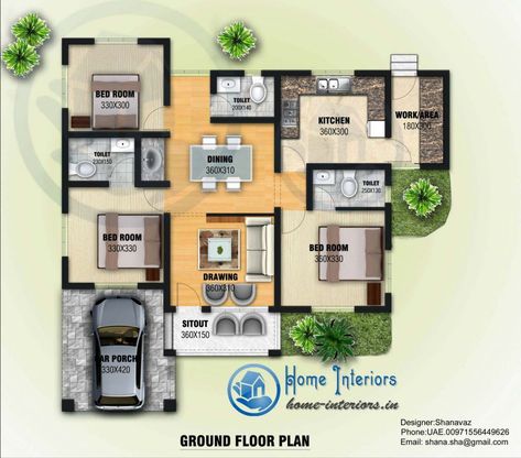 3 Bedroom Home Floor Plans, Ground Plan, 3 Bedroom Bungalow, Three Bedroom House Plan, 2bhk House Plan, House Plans With Photos, Modern House Floor Plans, Indian House Plans, 2 Storey House Design