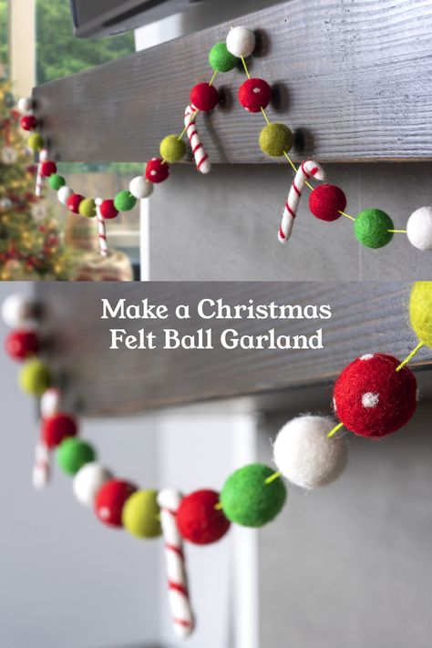 Decorating A Tree, Christmas To Do List, Diy Christmas Garland, Needle Felted Christmas, Christmas Crafts For Kids To Make, Christmas Felt, Ball Garland, Felt Ball Garland, Christmas Tree Garland