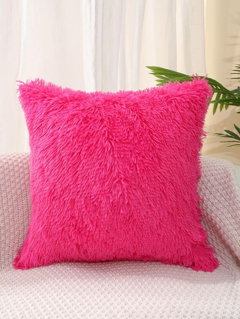 1pc Solid Fuzzy Cushion Cover, Modern Fabric Decorative Throw Pillow Case For HomeI discovered amazing products on SHEIN.com, come check them out! Hot Pink Room Ideas, Hot Pink Room, Hot Pink Throw Pillows, Hot Pink Pillows, Fluffy Cushions, Retro Living Rooms, Pink Throw Pillows, Pink Christmas Decorations, Pink Cushions