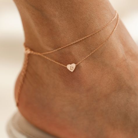 Heart Initial Double layered Anklet Initial Anklets, Name Anklet, Infinity Anklet, Butterfly Anklet, Rose Gold Charms, Best Gifts For Her, Valentines Day Gifts For Her, Silver Anklets, Foot Jewelry