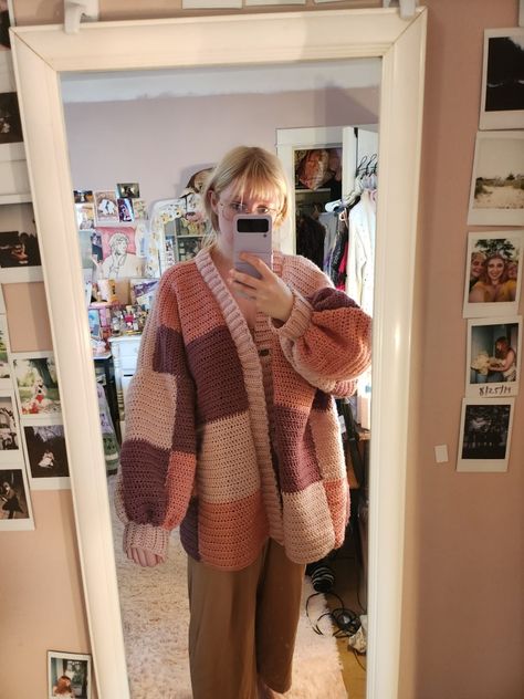 https://www.etsy.com/listing/1059360216/patchwork-cardigan-cute-crochet-pattern Oversized Patchwork Cardigan, Pink Patchwork Cardigan, Crochet Cardigan Outfit Aesthetic, Green Patchwork Cardigan, Patchwork Cardigan Outfit, Patchwork Cardigan Crochet Pattern, Easy Crochet Cardigan Pattern Free, Patchwork Crochet Sweater, Patchwork Crochet Cardigan