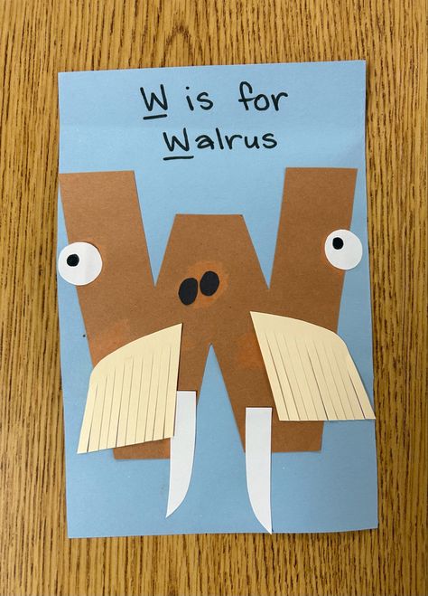 Letter w craft for preschool, letter w, w is for walrus, craft, preschool W For Walrus Craft, Walrus Art Preschool, Letter W Art Preschool, W Letter Craft, W Activity For Preschool, Letter W Preschool Crafts, W Is For Walrus, Letter W Crafts For Toddlers, Preschool Letter W Crafts