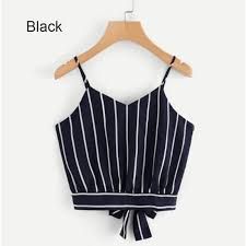 Buy Womens Bralette Strap Striped Sleeveless Blouse Beach Bras Vest Crop Tank Tops Online at Best Prices in India - Snapdeal Tie Strap Tank Top, Crop Cami Top, Blouse Tank Top, Black Camisole, Summer Crop Tops, Cropped Tops, Cami Crop Top, Tank Top Camisole, Striped Crop Top