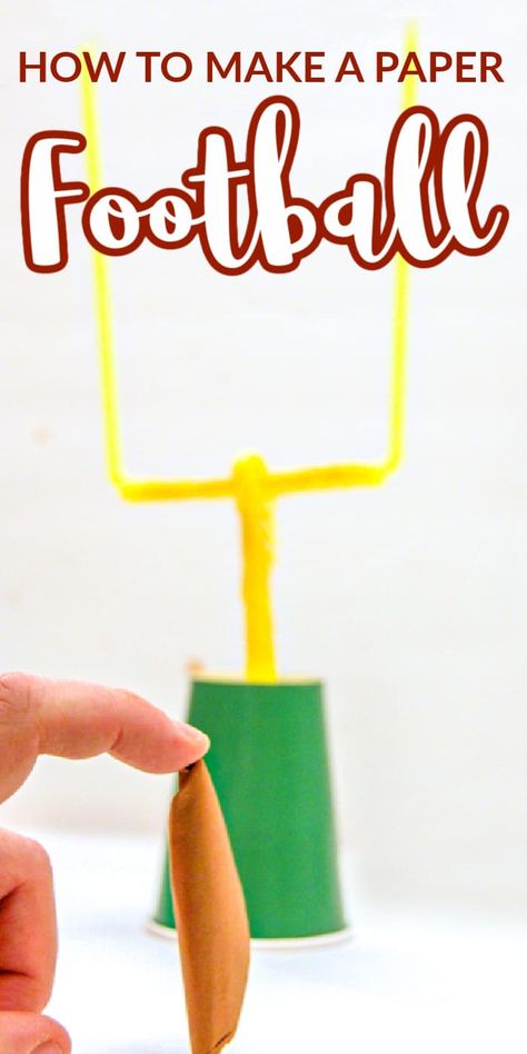 It is football season and we are combining our love of paper and fun kids activities and sharing this age old fun on how to make a paper football and goal. Football Activities For Kids, Super Bowl Crafts, Paper Football, Football Activity, Football Crafts, February Crafts, Easy Fall Crafts, Sport Craft, Valentine Crafts For Kids