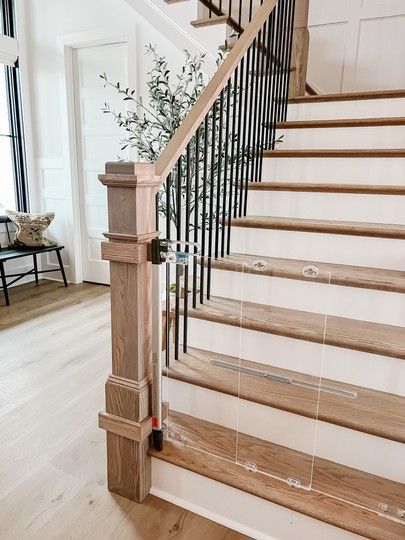 Banister Baby Gate, Plastic Baby Gate, Stairs Upgrade, Safety Gates For Stairs, Baby Gate For Stairs, Linden Homes, Dallas House, Stair Banister, Stair Gate