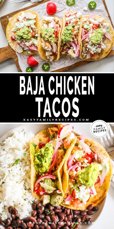 With juicy citrus-marinated chicken, crisp toppings, and a creamy cilantro sauce, these Baja Chicken Tacos are beyond tasty! They’re so easy to make, too, with simple marinated chicken and quick sauce. This Baja Chicken Tacos recipe is perfect for easy family dinners or serving a crowd. It’s the perfect meal-prep taco recipe, too! Baja Chicken Tacos, Baja Chicken, Creamy Cilantro Sauce, Asian Steak Bites, Chicken Tacos Recipe, Creamy Pasta Bake, Viral Recipes, Easy To Cook Meals, Chicken Taco Recipes