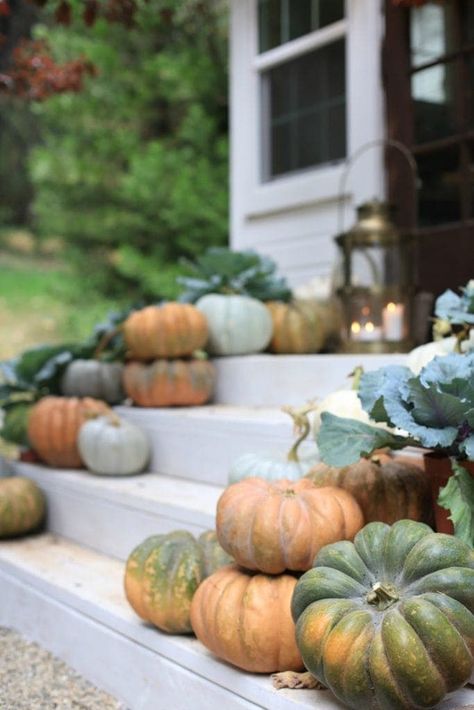 The softer side of autumn- 7 ways to decorate this season - French Country Cottage Leaf Lantern, Pumpkins And Gourds, Dried Wreath, Ideas For Decorating, Pumpkin Leaves, Autumn Decorating, French Country Cottage, Leaf Wreath, Fall Porch