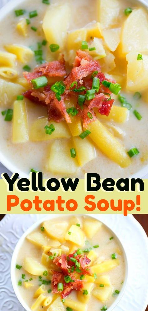 Creamy Yellow Bean & Potato Soup just like what my Grandma used to make! #yellowbeans #soup #beans #potatosoup #recipe #familyfood #vegetables #garden #gardening Yellow Beans Recipe Dinners, Creamy Green Bean Soup, Yellow Bean Soup, Yellow Beans Recipe, Bean Potato Soup, Bean Dinner, Beans Recipe Healthy, Yellow Beans, Bisque Soup Recipes