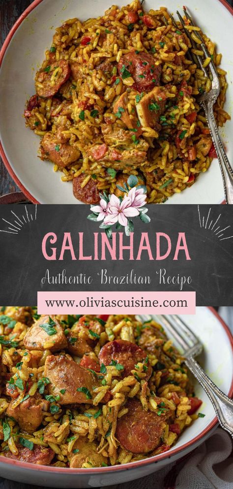 Brazilian Chicken, Chicken And Rice Recipe, South American Recipes, Slow Cooked Chicken, Feed A Crowd, Cooked Chicken, Chicken And Rice, Brazilian Food, Portuguese Recipes