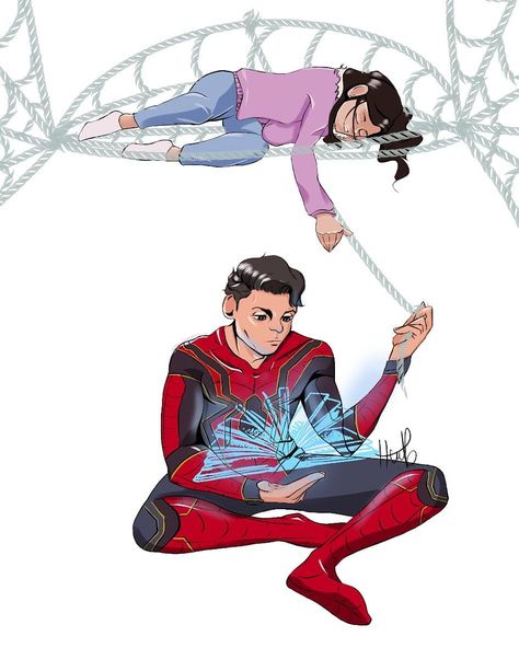 Peter Parker babysitting young Morgan Stark as godfather's do AND multitasking his school studies and his job as Spiderman👌🏼 Peter And Morgan, Stark Siblings, Spiderman Peter Parker, Morgan Stark, Stark Family, The Babysitter, Marvel Comics Superheroes, Marvel Fan Art, Mcu Marvel