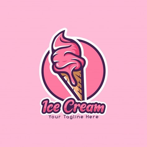 Ice Cream Logo Design Creative, Ice Cream Logo Design, Logo Ice Cream, Pink Logo Design, Ice Cream Gelato, Ice Cream Logo, Food Vintage, Logo Rose, Pink Ice Cream