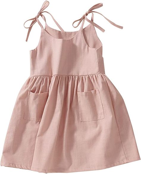 Amazon.com: IZYJOY Toddler Baby Girl Summer Cotton Linen White Dresses Bow Straps Sleeveless with Pockets Little Girls Beach Sundress: Clothing, Shoes & Jewelry Dress Bow Straps, Toddler White Dress, Dresses Bow, Toddler Girl Outfits Summer, Bow Straps, Beach Sundress, Toddler Wearing, Toddler Girl Summer, Casual Sundress