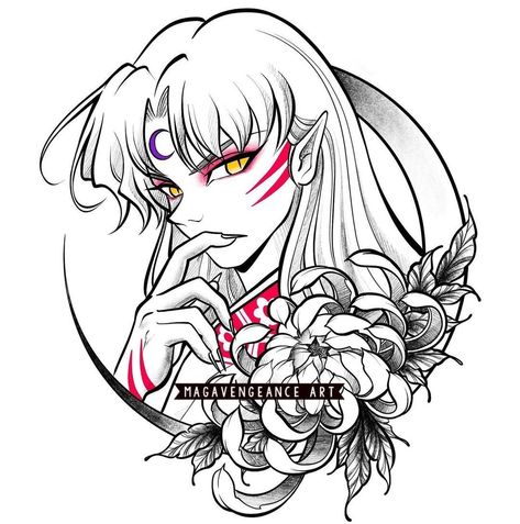 Inuyasha Tattoo Design, Inuyasha Tattoo, Studio Ghilbi, Tattoo Anime, Gouache Paint, Anime Tattoo, Flash Tattoos, Anime Tattoos, Tattoo Flash