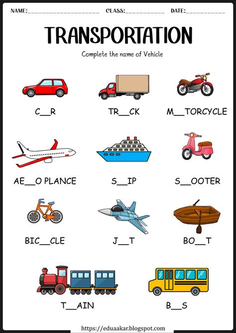 Transportation Vehicles, Transportation Worksheet Kindergarten, Transportation Worksheets For Kids, Vehicles Worksheet, Worksheet For Transportation, Vehicles Worksheets Kindergarten, Transport Worksheets For Kids, Modes Of Transport Project For Kids, Transport Worksheet For Grade 1