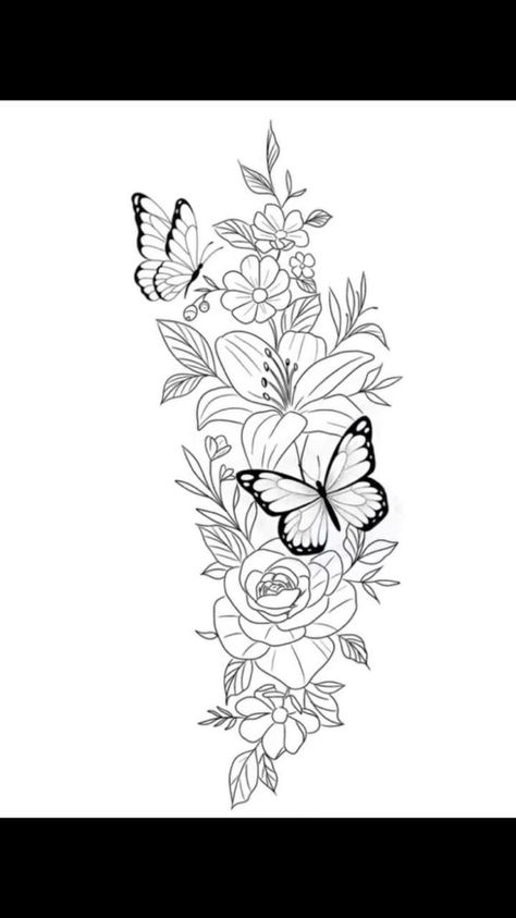 Tattoo Ideas Female Stencil, Borboleta Tattoo, Rose And Butterfly Tattoo, Butterfly With Flowers Tattoo, Upper Back Tattoos, Feminine Tattoo Sleeves, Pretty Hand Tattoos, Tattoos For Women Flowers, Spine Tattoos For Women