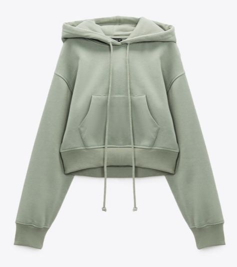 Green Cropped Hoodie, Ribbed Hoodie, Basic Hoodie, Basic Sweatshirt, Zara New, Green Hoodie, Zara Basic, Oversized Sweatshirt, Casual Hoodie