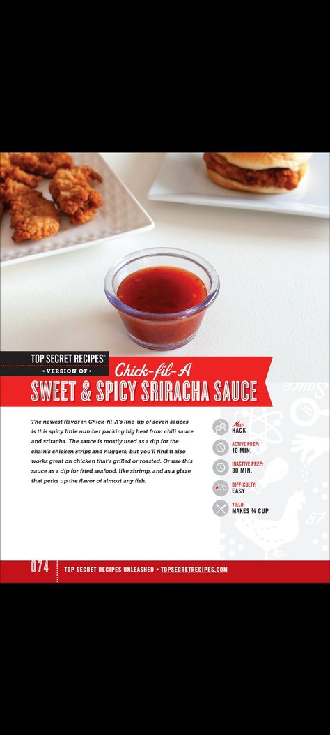 Chick Fil A Sweet And Spicy Sriracha, Sweet And Spicy Sriracha Sauce, Top Secret Recipes, Chicken Strips, Sriracha Sauce, Chick Fil A, Chili Sauce, New Flavour, Sriracha