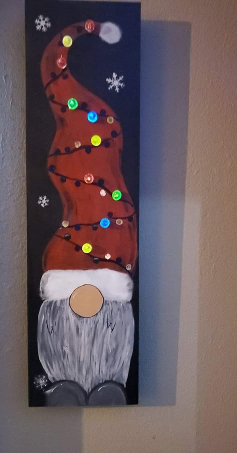 Christmas Gnome Painting Canvas Diy, Reindeer Painting On Wood, Christmas Gnome Porch Sign, Christmas Board Painting, Christmas Painted Boards, Christmas Nomes Paintings, Gnome Christmas Sign, Painting Gnomes On Wood, Easy Christmas Gnome Painting