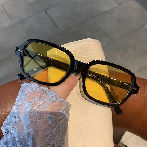 Dytymj High Quality Square Sunglasses Women 2022 Luxury Brand Big Frame Sun Glasses Men Vintage Yellow Hip Hop Shades For Women - Sunglasses - AliExpress Yellow Tinted Sunglasses, Yellow Lens Sunglasses, Vintage Sunglasses Retro, Yellow Sunglasses, Uv400 Sunglasses, Style Français, Yellow Sun, Retro Mode, Tinted Sunglasses