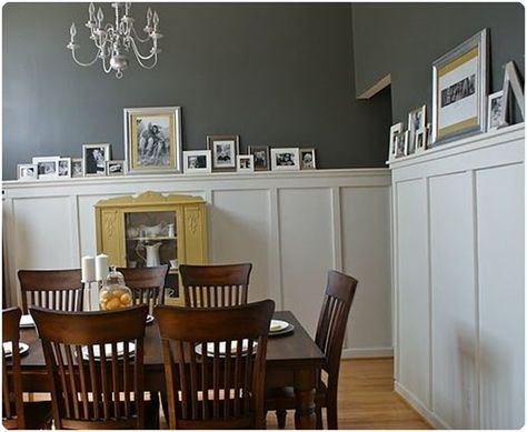 hello newmans board and batten Benjamin Moore Paint Colors Gray, Board And Batten Wall, Grey Dining Room, Paint Colors Benjamin Moore, Grey Room, Grey Paint Colors, Board And Batten, Wainscoting, Grey Walls