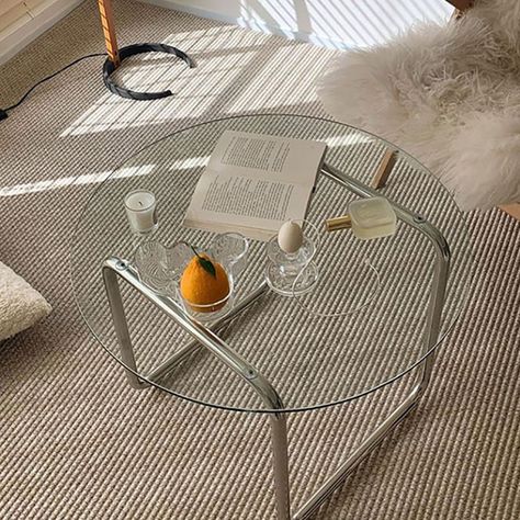 Round Glass Coffee Table Sled 1 Single Cocktail Table - 27.6''/31.5'' Coffee Tables Glass Round Coffee Table, Modern Pub Table, Round Coffe Table, Living Room Decor Unique, Tiny Loft, Wood Bar Table, Round Glass Coffee Table, Apartment Vibes, Bar Dining Table