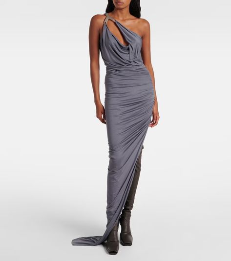 Lilies Hydra draped gown in grey - Rick Owens | Mytheresa Grey Gown, Draped Gown, Rick Owens Lilies, Drape Gowns, Drape Maxi Dress, Grey Maxi Dress, Designer Drapes, Maxi Jersey Dress, Style Maxi Dress