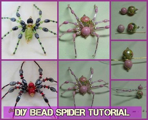 DIY Bead Spider tutorial-Video Insect Jewelry Diy, Bead Spider, Glass Bead Crafts, Christmas Snowflakes Decorations, Beaded Christmas Decorations, Spider Crafts, Christmas Spider, Beaded Spiders, Bead Diy