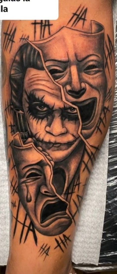 Good And Evil Tattoo For Men Half Sleeves, Joker Half Sleeve Tattoo, Joker Tattoo Arm, Joker Leg Sleeve, Real Eyes Realize Real Lies Tattoo, Man Eater Tattoo, Joker Arm Tattoo, Matching Tattoos For Guys, Falling Into The Abyss