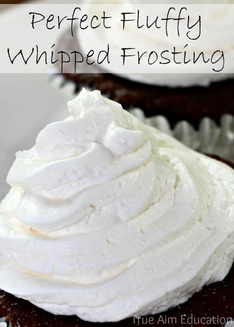 This Whipped Cream frosting is perfect and here’s why.  It’s not too sweet.  It keeps it’s shape.  There’s only 4 ingredients.  It doesn’t melt at room temp and it doesn’t separate in the refrigerator.  Best of all, my kids love it and I don’t feel too bad about letting them eat it. Don’t you hate […] Whipped Icing Recipes, Fluffy Frosting Recipes, Whipped Cream Frosting Recipe, Perfect Whipped Cream, Frost Cupcakes, Cupcake Frosting Recipes, Cupcake Fondant, Whipped Icing, Frosting Recipes Easy