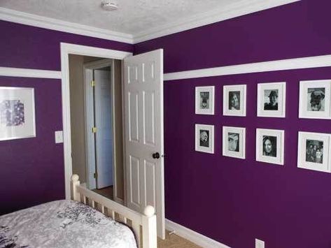 accent wall panel ideas #AccentWallIdeas #AccentWallDecor #WallArt #AccentWallArt #WallDecor #WallPainted #patternwall Painting Bedroom Ideas, Purple Bedroom Paint, Bedroom Ideas Purple, Purple Wall Color, Purple Bedroom Walls, Dark Purple Wall, Purple Wall Paint, Dark Purple Walls, Purple Accent Walls