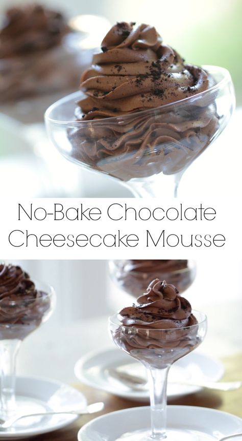 A decadent No-Bake mousse without raw eggs. Awesome easy dessert idea. Recipe + Video Tutorial Chocolate Cheesecake Mousse, Fun Easy Desserts, Mousse Recipes Easy, Easy Dessert Idea, No Bake Chocolate Cheesecake, Easy Chocolate Mousse, Raw Eggs, Baking Easy, Dessert Oreo