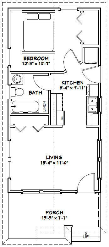 16X32 TINY HOUSE -- 511 sq ft -- PDF Floor Plan -- Model 1M - $29.99 | PicClick Granny Pods, Gothic Arch, Backyard House, Garage Floor Plans, Garden Design Layout, Tiny House Floor Plans, Casa Container, Shed Homes, Garage Plans