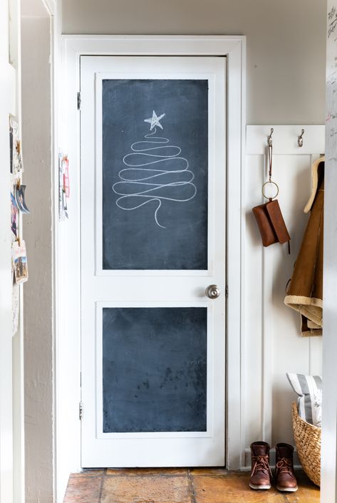 DIY Chalkboard Door Chalkboard Sliding Door, Chalkboard Paint Door, Chalkboard Diy, Chalk Pantry Door, Chalkboard Door Kitchen, Pantry Barn Door With Chalkboard, Homemade Chalkboard, French Country Kitchen Designs, Kids Room Desk