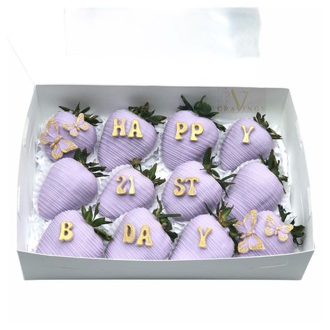 Strawberry Boxes Ideas, Lavender Chocolate Covered Strawberries, Purple Chocolate Covered Strawberries, Purple And Gold Birthday, Sweets Business, Strawberries Ideas, Strawberries Bouquet, Treat Maker, Covered Chocolate