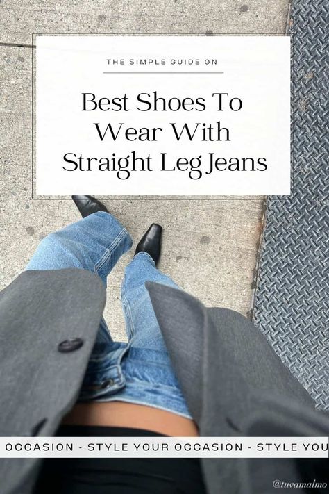 Wondering what shoes to wear with straight leg jeans? Or how to style straight leg jeans in general? Get tons of casual and modern straight leg jeans outfits to inspire you for spring, summer, for fall, and winter 2023, whether you are curvy or petite, you'll love these looks. And get inspo for outfits with boots, ankle boots, sneakers, flats, and heels for work or date night. The straight leg jeans aesthetic is so in right now! Straight Leg Jeans Aesthetic, Outfits With Boots Ankle, Ankle Jeans Outfit, Outfits With Boots, Style Straight Leg Jeans, Straight Jeans Outfit, Jeans Aesthetic, What Shoes To Wear, Straight Leg Jeans Outfits