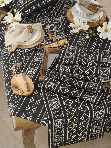 Afrohemian Decor, Formal Dining Room Table, Cloth Table Runner, Dining Table Runner, White Runners, Table Runner Size, Monogrammed Linens, Dining Table Runners, Mudcloth Fabric