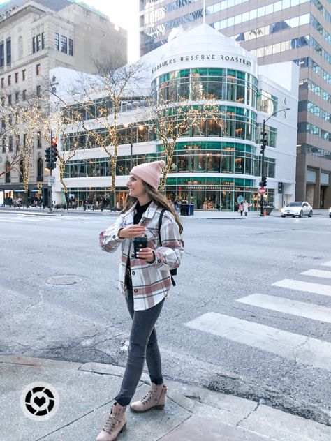 Pink Carhartt Beanie Outfit, Chicago Starbucks, Pink Carhartt Beanie, Carhartt Beanie Outfit, Pink Shacket, Pink Carhartt, Beanie Outfit, Carhartt Beanie, Cuffed Beanie