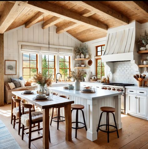 White Kitchen In Log Home, White Washed Log Cabin Interior, White Log Cabin, Log Home Interior, Cabin Windows, Log Cabin Interior, Modern Cabin, Log Homes, Cozy Home